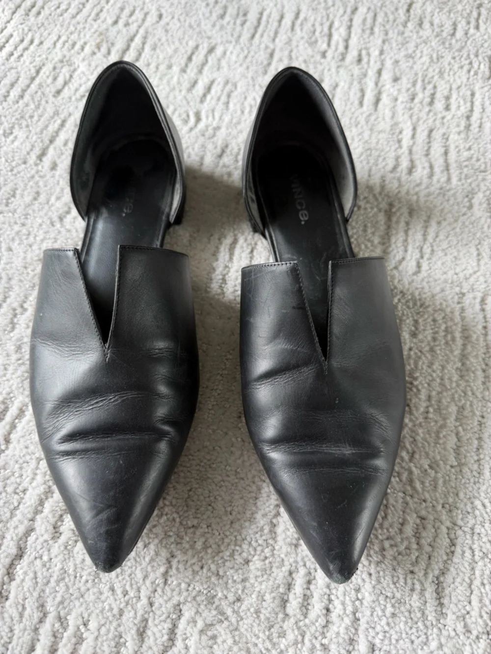 Vince Black Leather Pointed Slip-On Mules - Picture 3 of 4